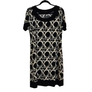 Ronni Nicole Scoop Neck Geometric Black/Cream Print Sheath Stretch Dress size 12